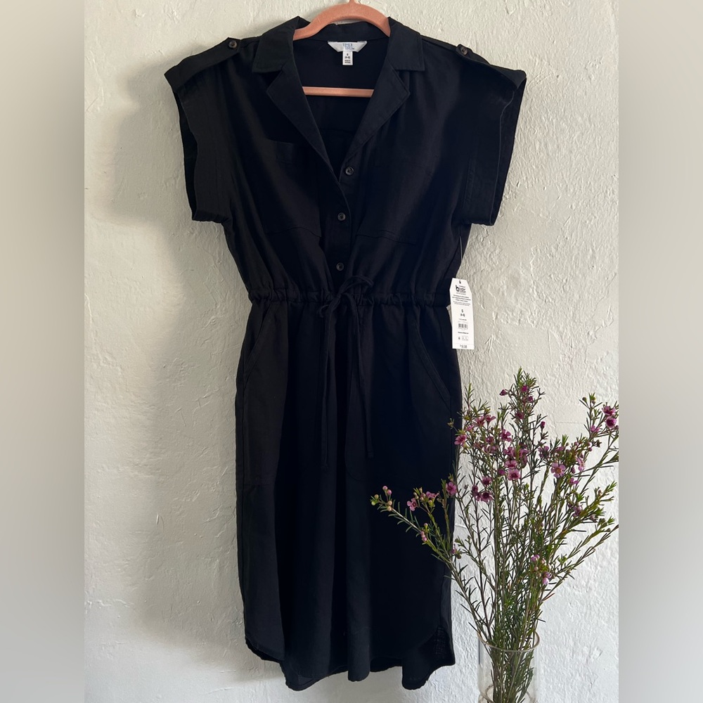 Time and Tru Black Drawstring Midi Shirt Dress - Picture 1 of 3